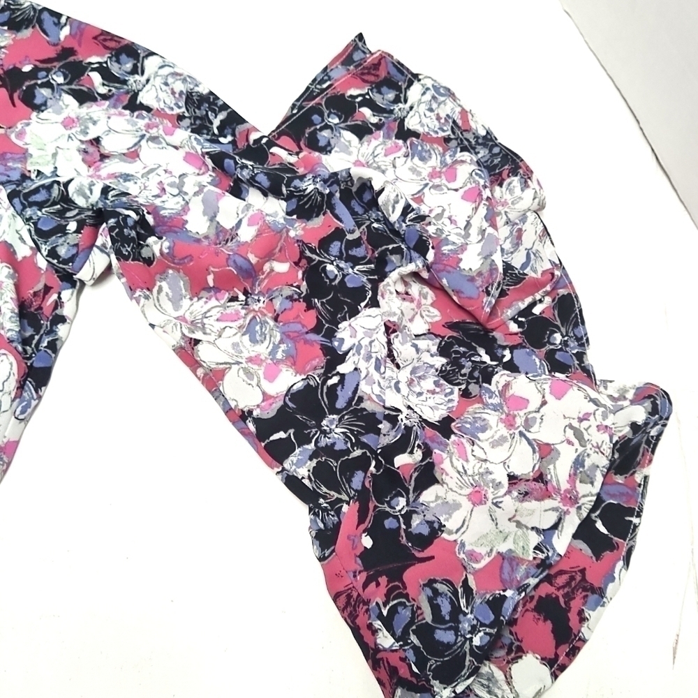 Kate & Mallory Floral Blouse | Purple White Black Print Top | RuffleL. - Picture 4 of 5